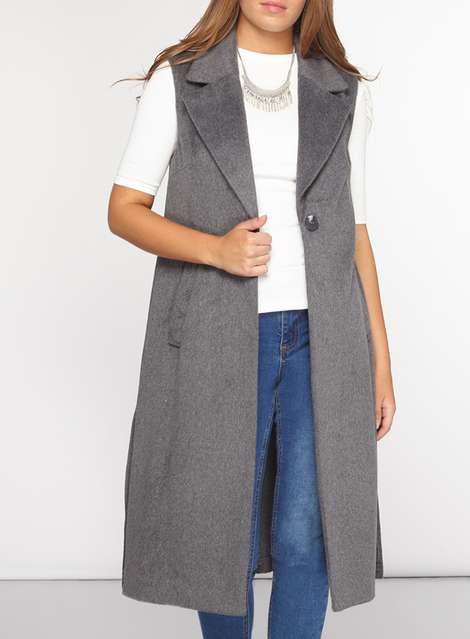 Petite Grey Sleeveless Coat